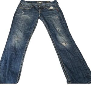Silver Jeans Blue Distressed Straight Leg Jeans